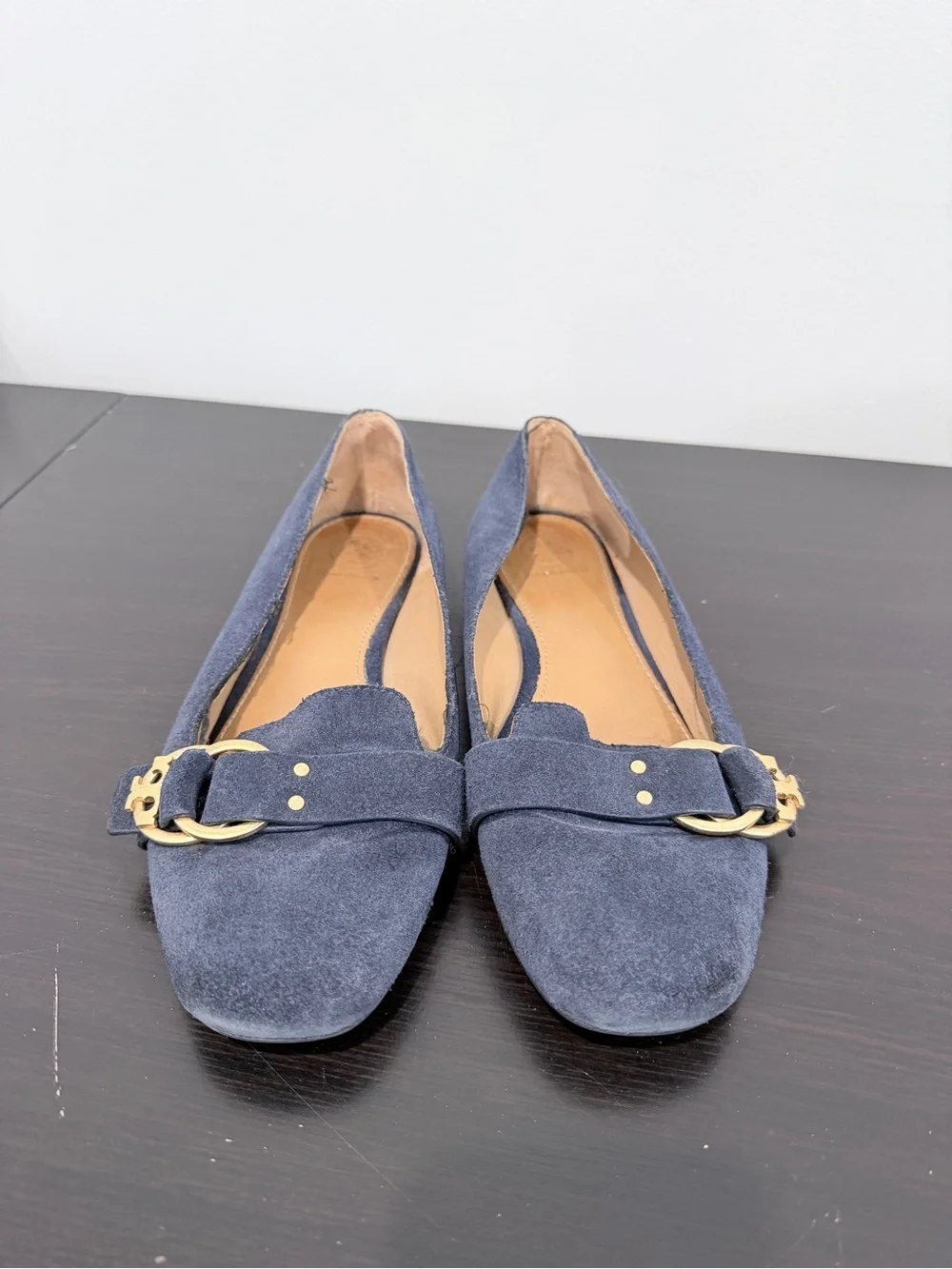 Tory Burch Logo Navy Blue Marsden Ballet Sz 8